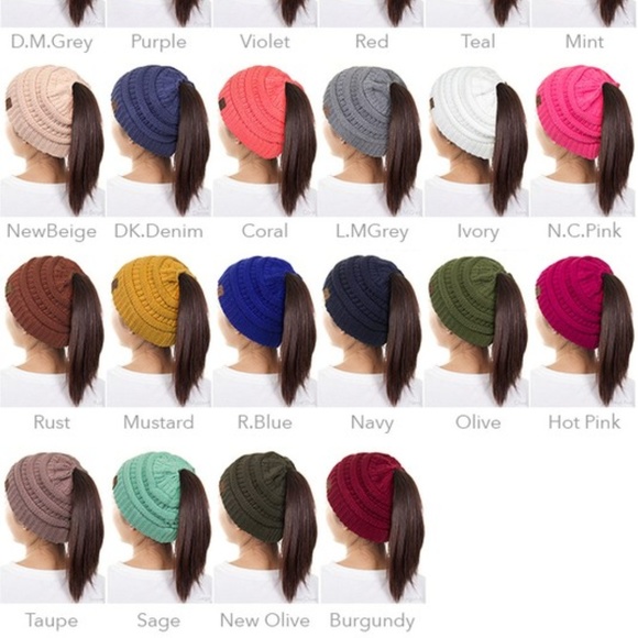 CC Ponytail Beanie Hat Messy Bun Royal Blue - Picture 3 of 3